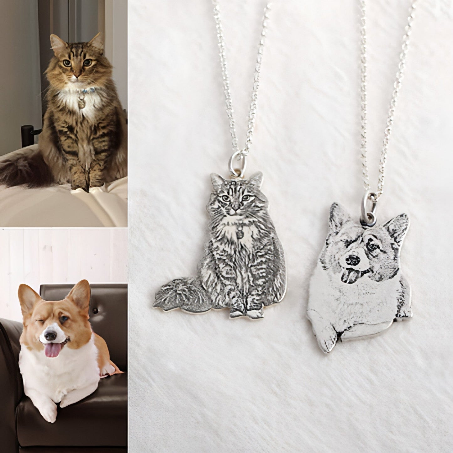 Personalized Pet Memorial Necklace �Custom Engraved Cat & Dog Pendant